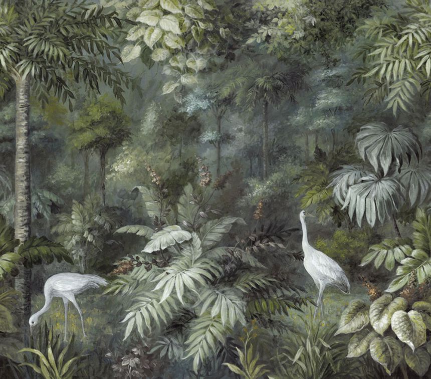 Non-woven wall mural Tropical forest, palm trees, leaves, birds 317408, 318 x 280 cm, Oasis, Eijffinger