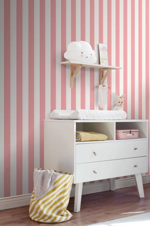 Striped Wallpaper, Pink, White, 139906, Color Pop, Esta Home