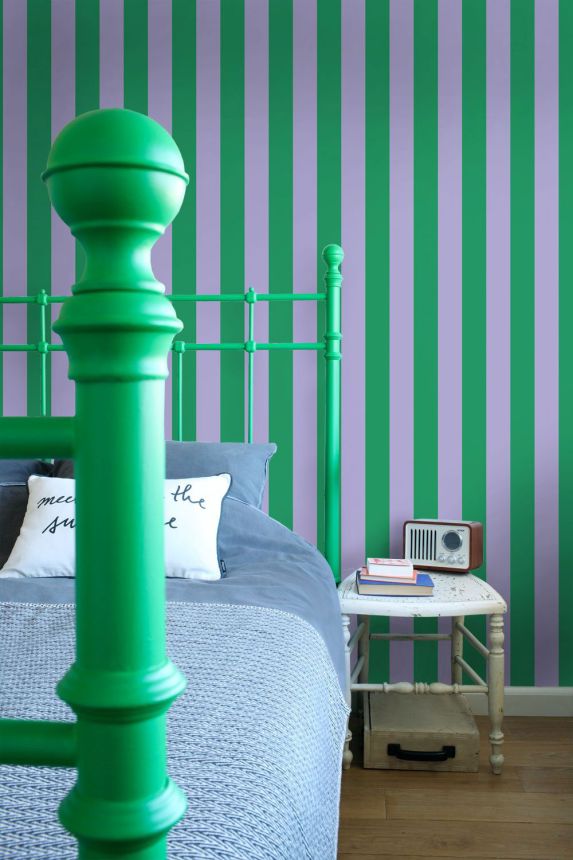 Striped Wallpaper, Green, Purple, 139908, Color Pop, Esta Home