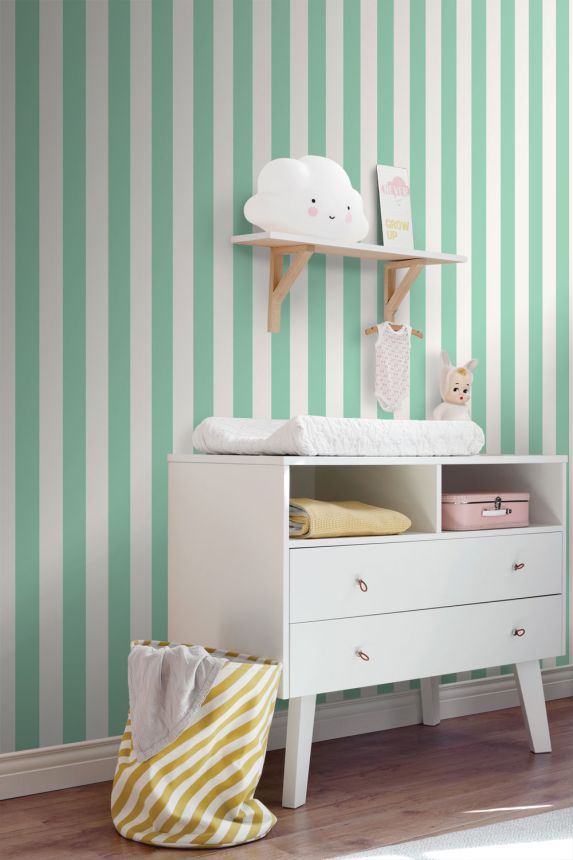 Striped wallpaper, green, white, 139910, Color Pop, Esta Home