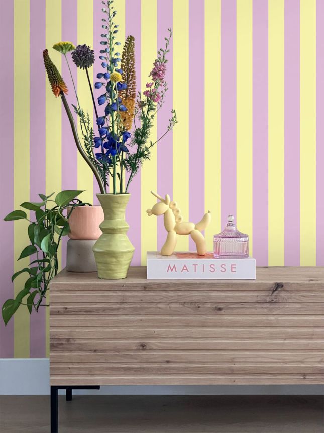 Striped wallpaper, antique pink, yellow, 139912, Color Pop, Esta Home