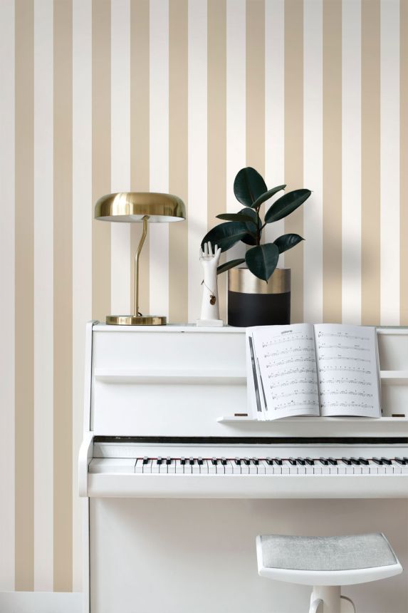 Striped wallpaper, beige, white, 139913, Color Pop, Esta Home