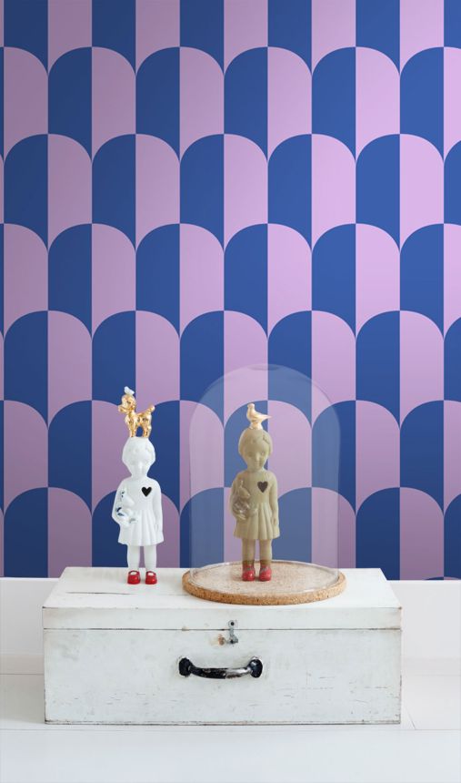 Wallpaper with an Art Deco pattern, blue, pink, 139983, Color Pop, Esta Home