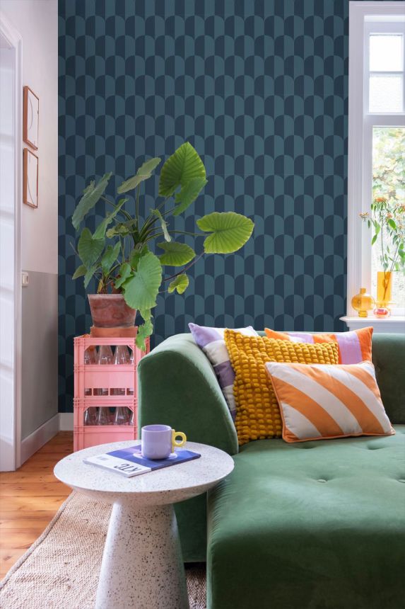 Wallpaper with an Art Deco pattern, blue, 139990, Color Pop, Esta Home