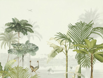 Non-woven wall mural Oasis, palm trees, birds 317402, 371 x 280 cm, Oasis, Eijffinger