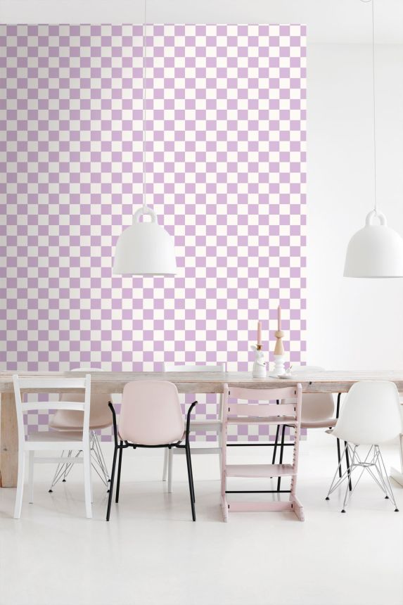 Checkered Pattern Wallpaper, Purple, White, 139997, Color Pop, Esta Home