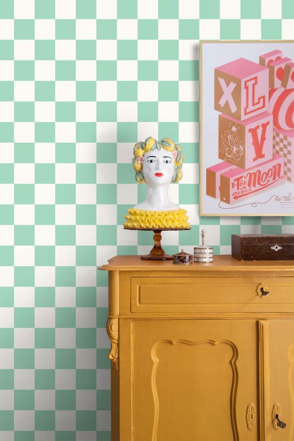 Checkered Pattern Wallpaper, Green, White, 139999, Color Pop, Esta Home