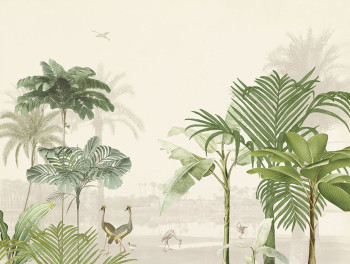 Non-woven wall mural Oasis, palm trees, birds 317401, 371 x 280 cm, Oasis, Eijffinger