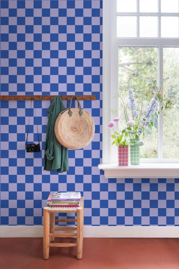Checkered Pattern Wallpaper, Blue, Purple, 130917, Color Pop, Esta Home