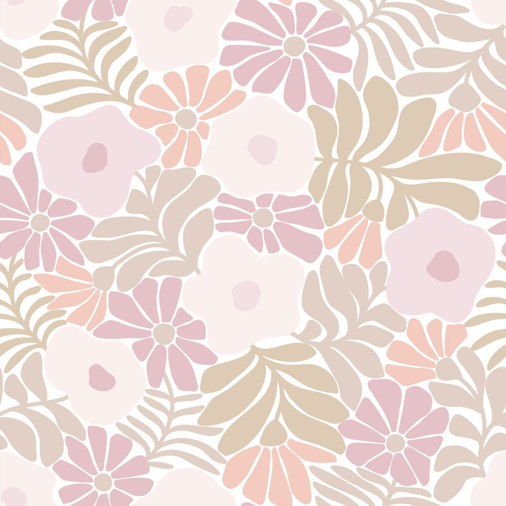 Wallpaper with flowers and leaves, pink, brown, 131002, Color Pop, Esta Home