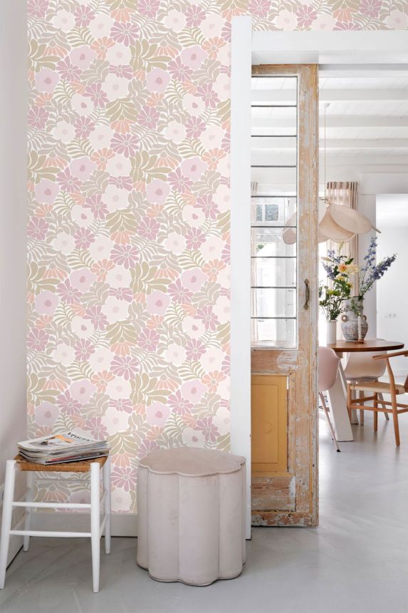 Wallpaper with flowers and leaves, pink, brown, 131002, Color Pop, Esta Home