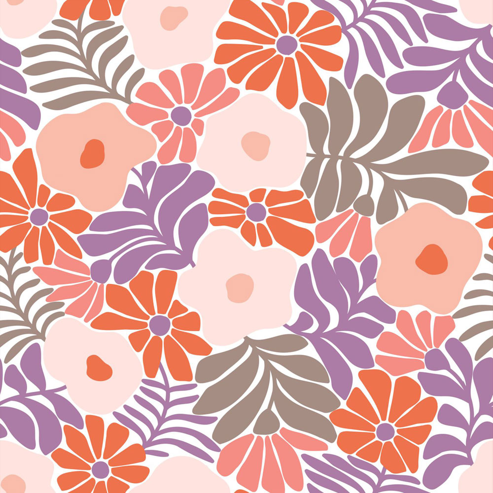 Wallpaper with flowers and leaves, red, gray, 131007, Color Pop, Esta Home