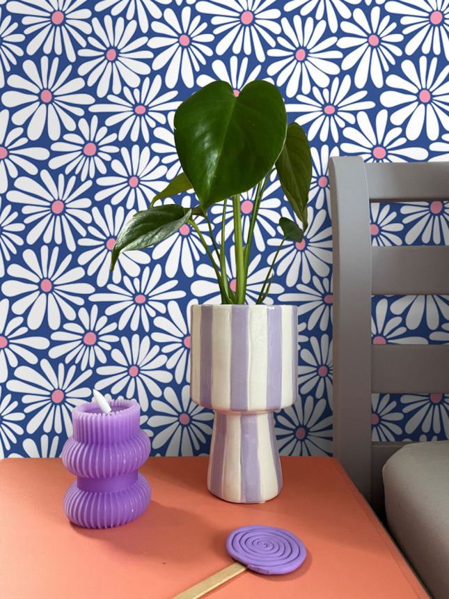 Floral Wallpaper, Blue, White, 131150, Color Pop, Esta Home