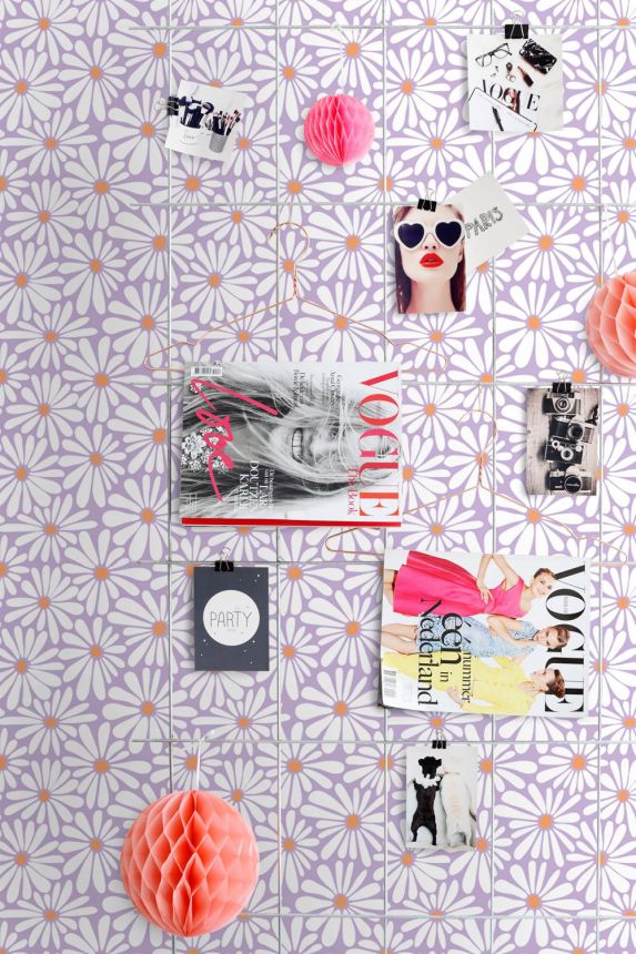Floral Wallpaper, White, Purple, 131153, Color Pop, Esta Home