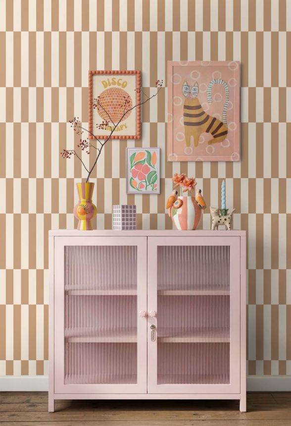 Striped Wallpaper, Brown, Beige, 131214, Color Pop, Esta Home