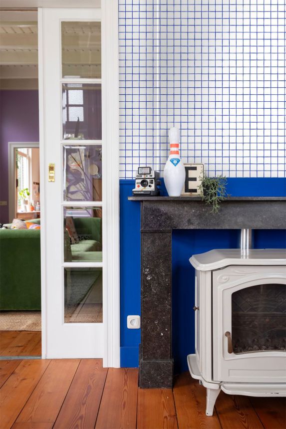 Grid-Pattern Wallpaper, White, Blue, 131274, Color Pop, Esta Home
