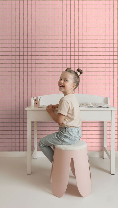 Grid-Patterned Wallpaper, Pink, Green, 131594, Color Pop, Esta Home