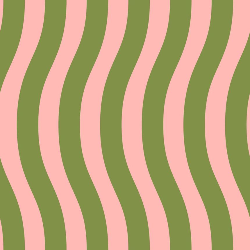 Wallpaper with wavy stripes, green and pink, 131610, Color Pop, Esta Home