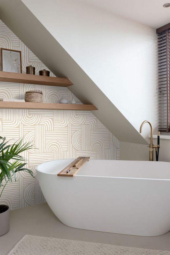 Geometric wallpaper, white, beige, 139935, Color Pop, Esta Home