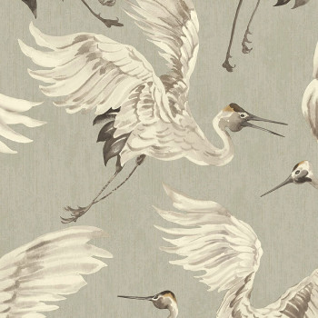 Non-woven gray-green wallpaper, birds in flight 317353, Oasis, Eijffinger
