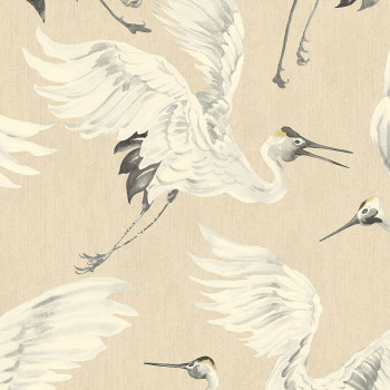 Non-woven cream / beige non-woven wallpaper, birds in flight 317350, Oasis, Eijffinger