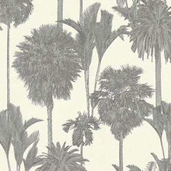 Black and white non-woven wallpaper Oasis, palm trees 317326, Oasis, Eijffinger