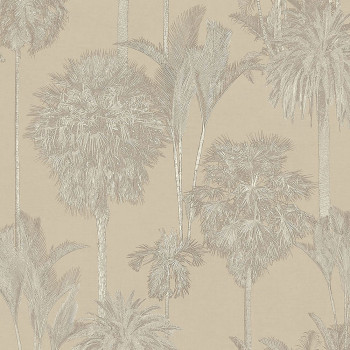 Gray-beige non-woven wallpaper Oasis, palm trees 317325, Oasis, Eijffinger