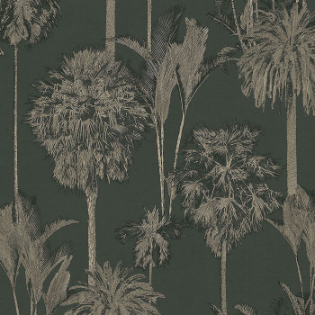 Dark green non-woven wallpaper Palm trees, oasis 317320, Oasis, Eijffinger
