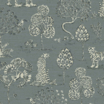 Blue non-woven wallpaper with trees, tigers and leopards 317315, Oasis, Eijffinger