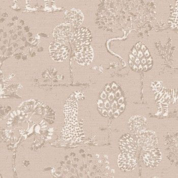 Pink non-woven wallpaper with trees, tigers and leopards 317312, Oasis, Eijffinger