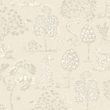 Beige non-woven wallpaper with trees, tigers and leopards 317310, Oasis, Eijffinger
