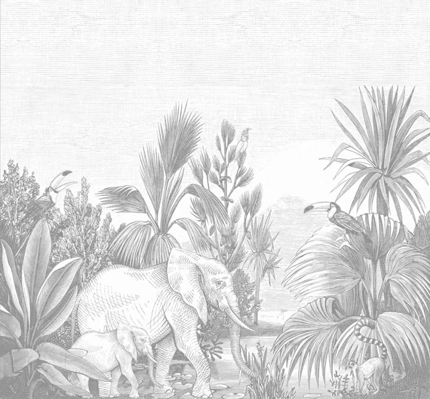 Non-woven wall mura Jungle, elephants 159061, 300 x 279 cm, Forest Friends, Esta