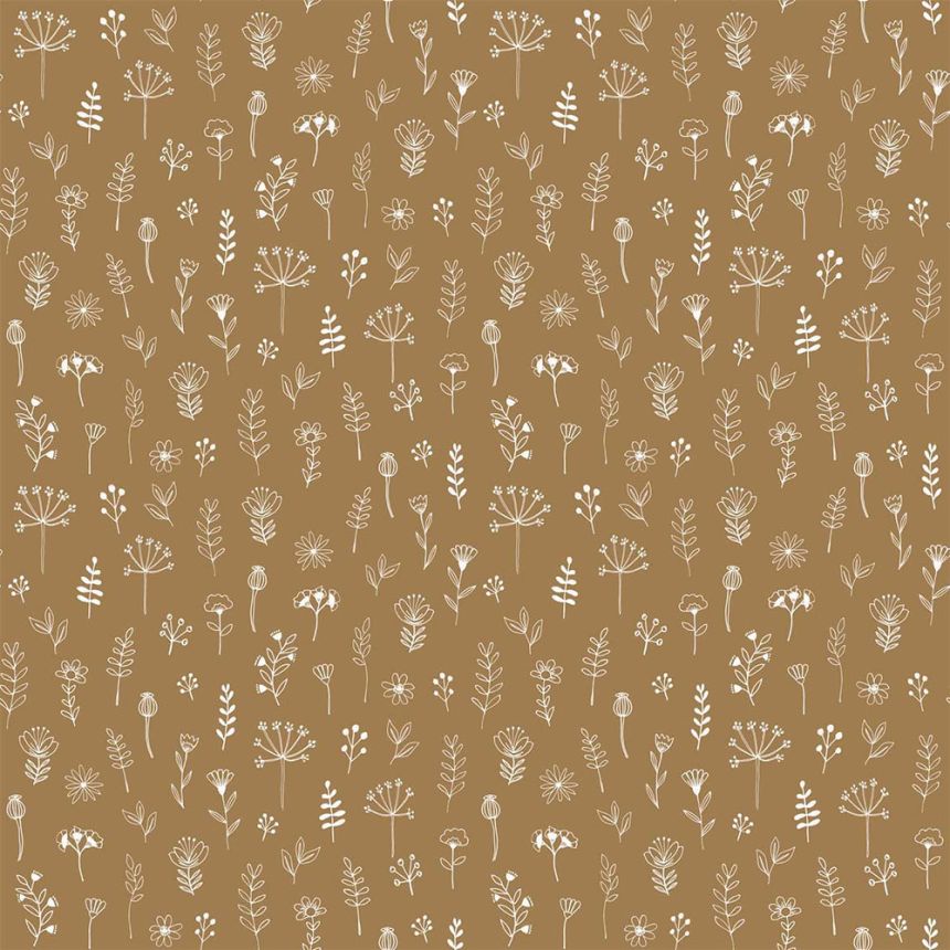 Dark ocher non-woven wallpaper, plants, flowers 139281, Forest Friends, Esta
