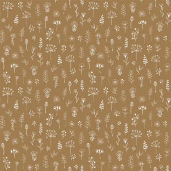 Dark ocher non-woven wallpaper, plants, flowers 139281, Forest Friends, Esta