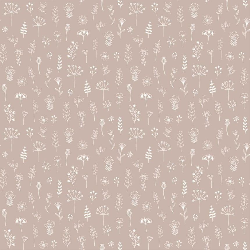 Old pink non-woven wallpaper, plants, flowers 139280, Forest Friends, Esta