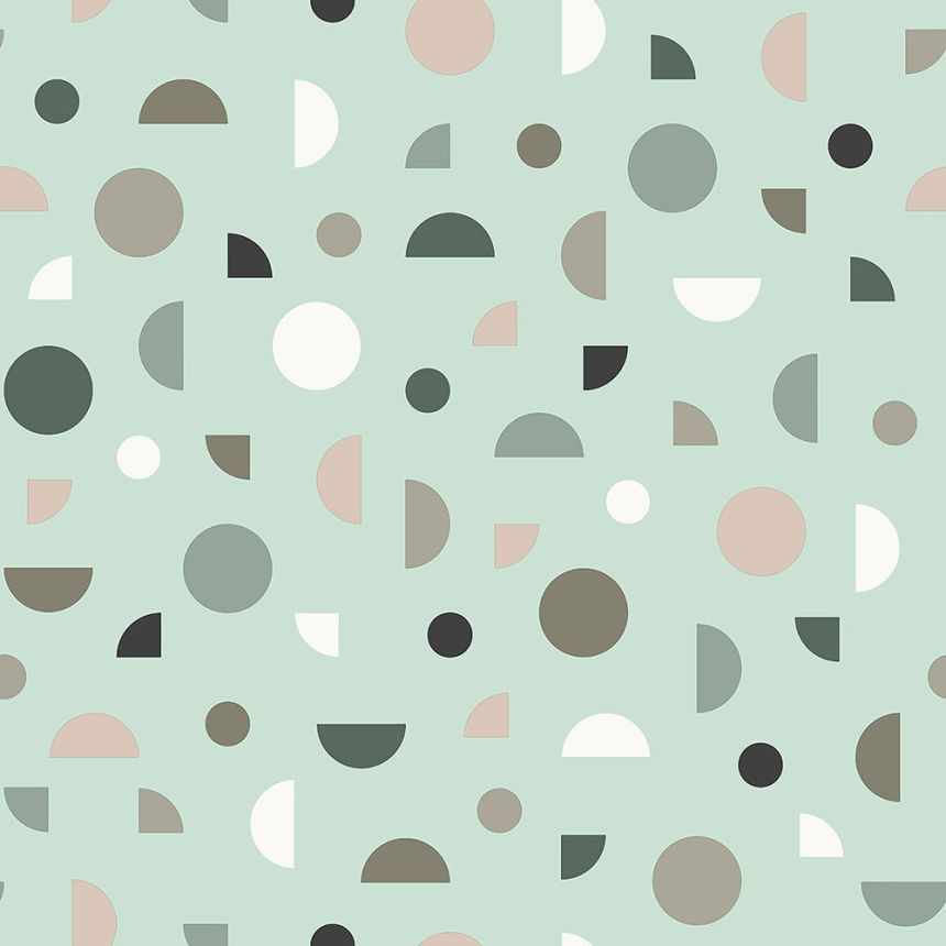 Green non-woven wallpaper, colored geometric shapes 139279, Forest Friends, Esta