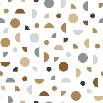 White non-woven wallpaper, colored geometric shapes 139278, Forest Friends, Esta