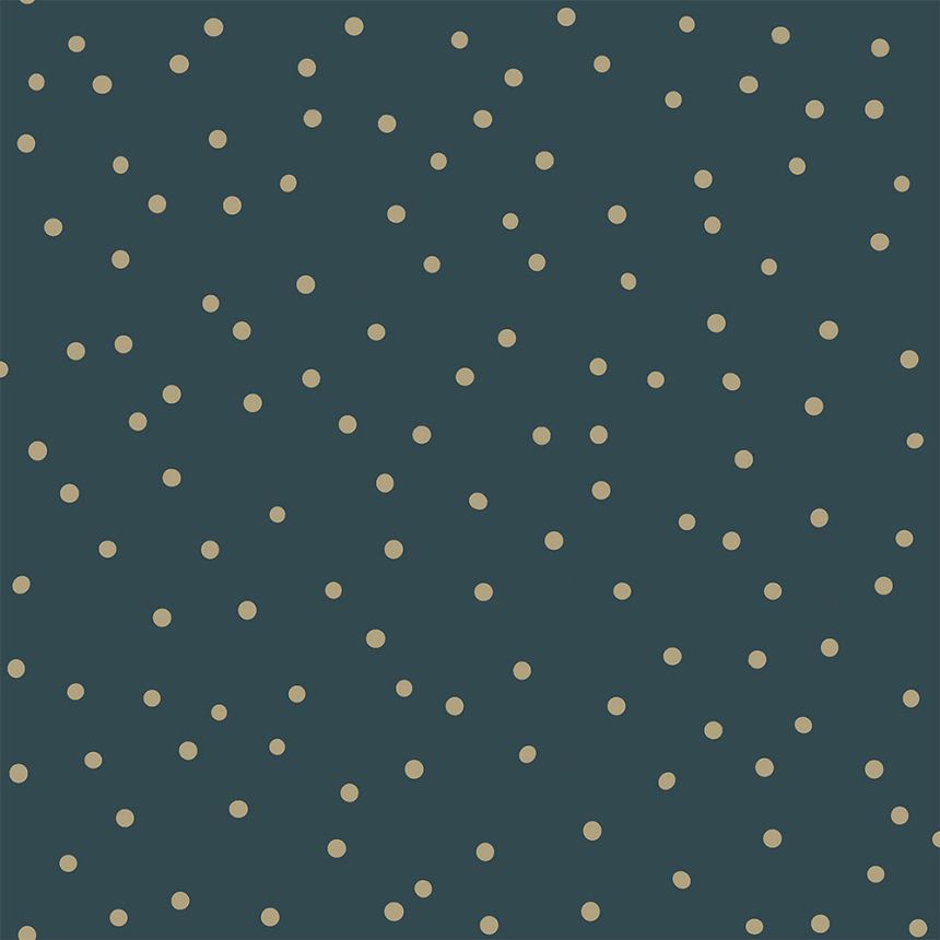 Dark blue non-woven wallpaper, gold polka dots 139276, Forest Friends, Esta