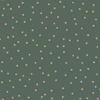 Non-woven wallpaper green, gold polka dots 139275, Forest Friends, Esta