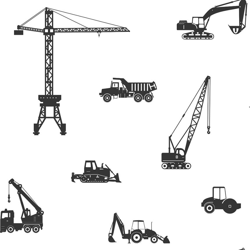 Non-woven wallpaper for boys Cars, excavators, cranes, tractors 139263, Forest Friends, Esta