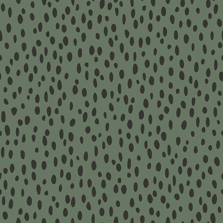 Green non-woven wallpaper with black irregular ovals 139258, Forest Friends, Esta