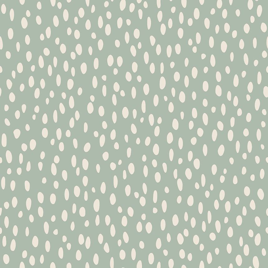 Green non-woven wallpaper with white irregular ovals 139256, Forest Friends, Esta