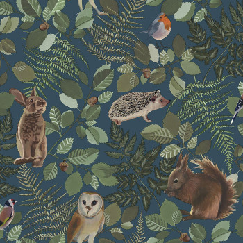 Blue non-woven children's wallpaper Forest animals 139250, Forest Friends, Esta