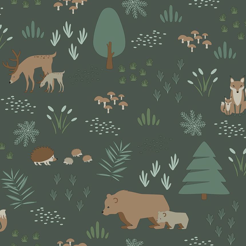Gray non-woven children's wallpaper Animals in the woods 139249, Forest Friends, Esta
