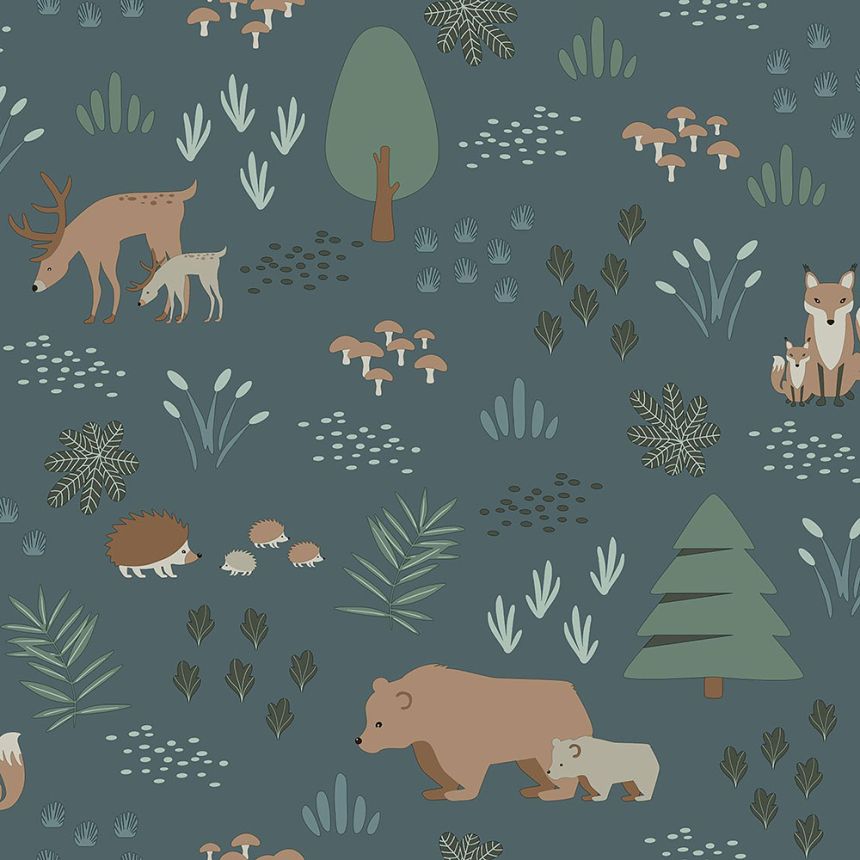 Blue children's non-woven wallpaper Animals in the woods 139248, Forest Friends, Esta