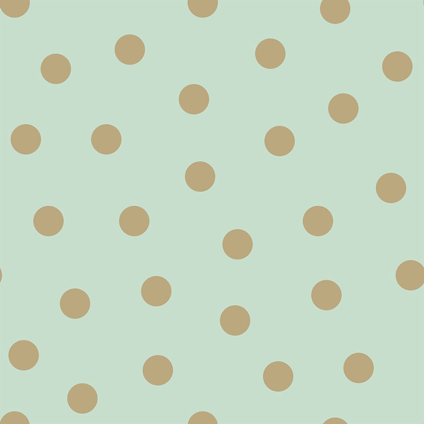 Menthol non-woven wallpaper with gold polka dots 139245, Forest Friends, Esta