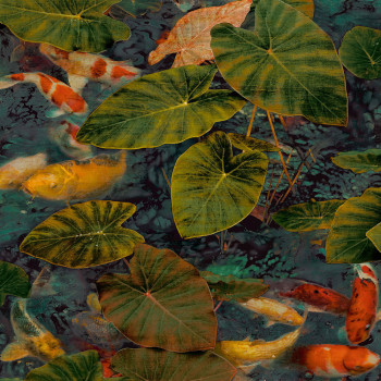 Non-woven wallpaper, fish among water lilies WL2402, Wanderlust, Grandeco