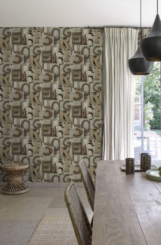 Non-woven wallpaper 3D numbers and letters WL2301, Wanderlust, Grandeco