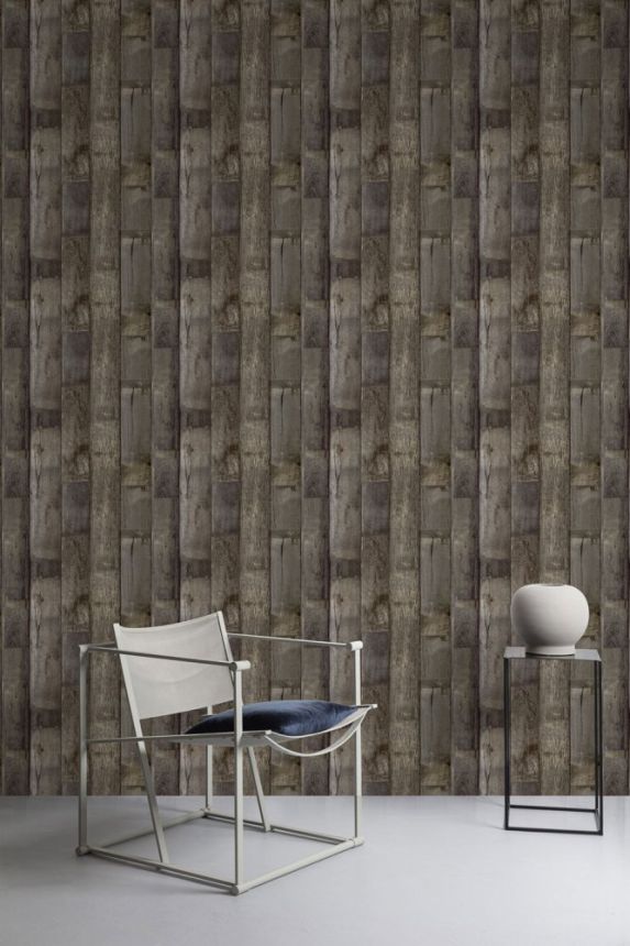 Brown-beige non-woven wood effect wallpaper WL1403, Wanderlust, Grandeco