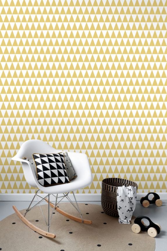 Non-woven wallpaper with ocher and white triangles 128863, Little Bandits, Esta